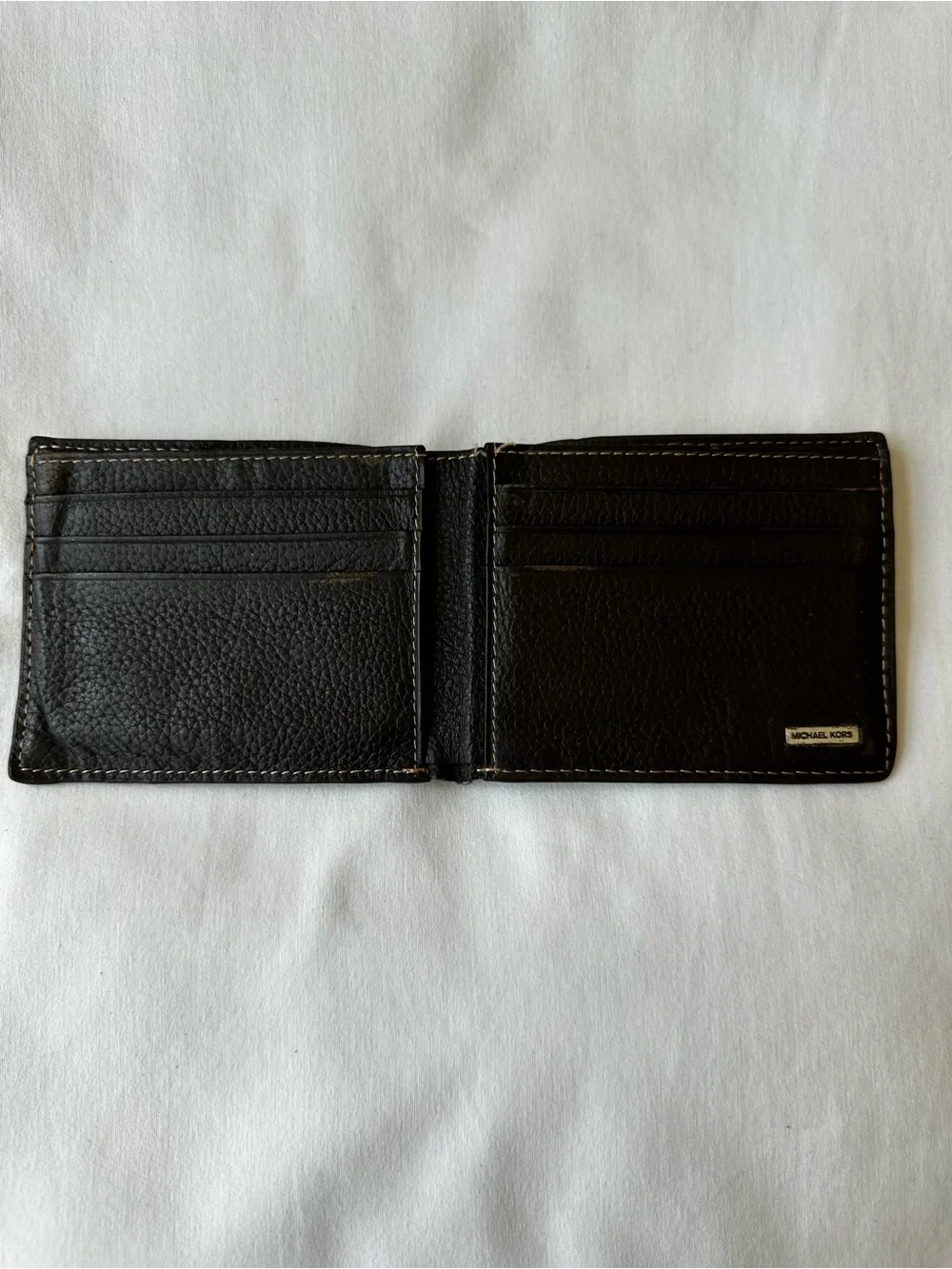 MICHAEL KORS Men’s Brown Pebbled Leather Bifold Wallet Slim Card Holder Logo